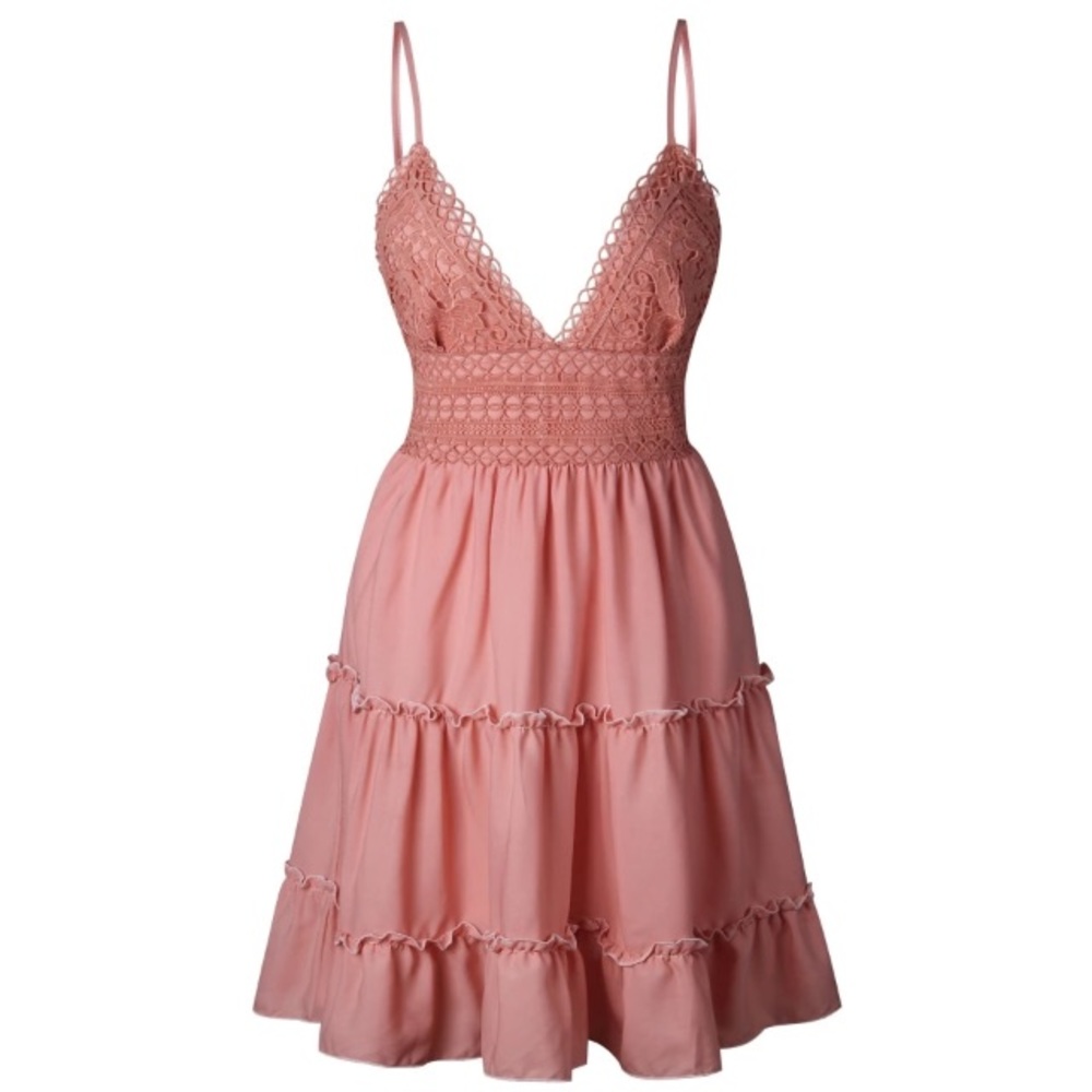 Backless Lace Pink Mini Dress Spaghetti Strap - Picture 5 of 6
